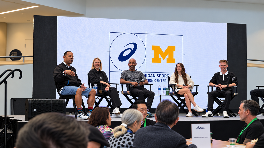 ASICS athletes on stage at the ASICS Michigan Sport Innovation Center opening in Ann Arbor
