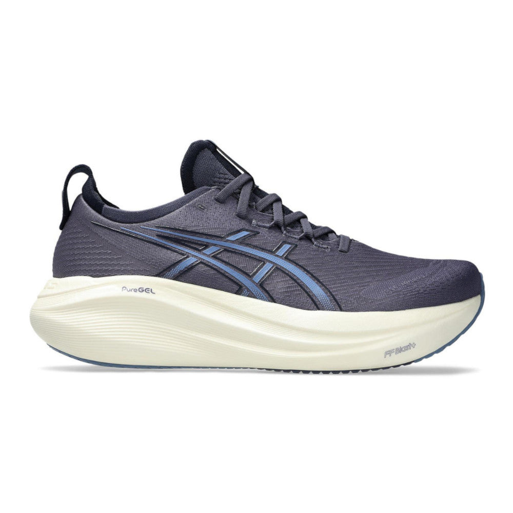 Men's ASICS Gel-Nimbus 27 maximum cushion running shoe side profile.